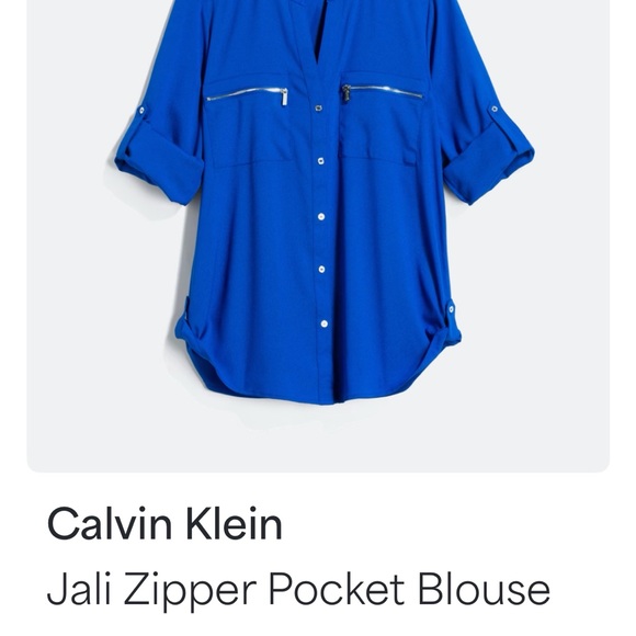 Calvin Klein Jali Zipper Royal Blue Blouse - Picture 3 of 9